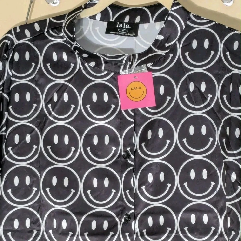 Dressed In Lala Smiley Face Women's Medium M Satin Playsuit Lounge Current Mood - Picture 7 of 9